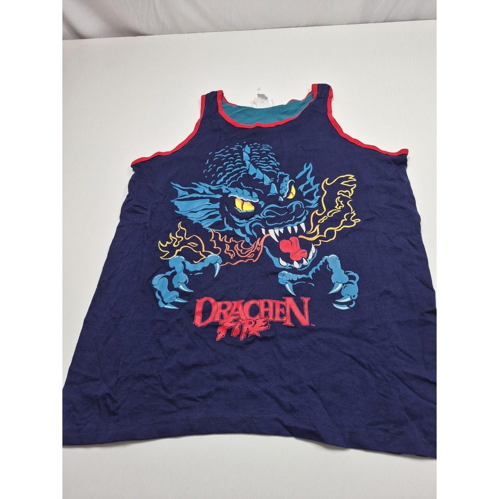 Vintage Busch Gardens Drachen Fire Tank Top Shirt Mens L/XL Blue Graphic Tee